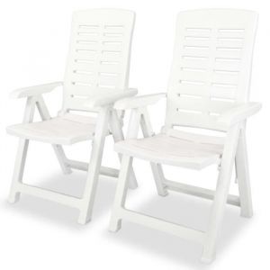 Top 2 pcs Chaises inclinables de jardin JILI - Fauteuil dext&eacute;rieur Plastique Blanc1408 Kg