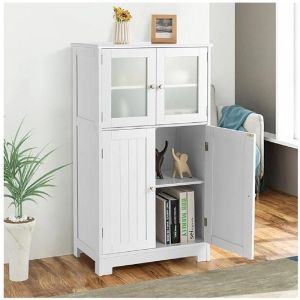 GIANTEX Meuble Colonne de Salle de Bain &agrave; 4 Portes &Eacute;tag&egrave;re R&eacute;glable Buffet Armoire Haute pour CuisineSalon 60x30x109cm Blanc