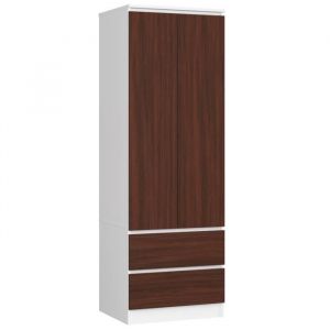 Armoire AKORD S60 Blanche 60 cm 2 portes 2 tiroirs façade Wengé 1 étagère 60x51x180 cm