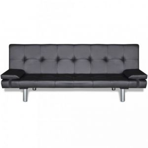 Canap&eacute;-lit Clic-clac ajustable avec 2 oreillers - Noir - 77 cm x 168 cm - Simili