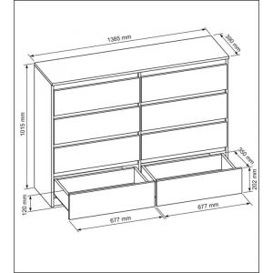 meble masztalerz Commode 8 Tiroirs Blanc Mat - 1385 x 1015 x 39 cm -Meuble de Rangement - Commode Chambre - Meuble Salon
