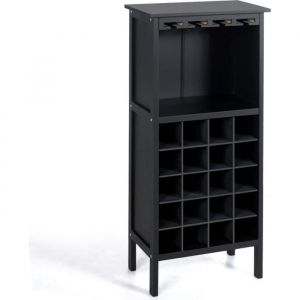 DREAMADE &Eacute;tag&egrave;re &agrave; Vin en Pin Casier de Rangement en Bois Massif pour 28 Bouteilles de Vin et 12 Verres de Pied Noir