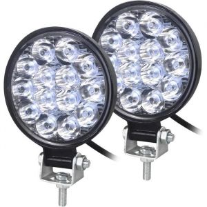 Phare de Travail à led 2pcs 42W rond phare moto led 12V Rampe Phares Longue Portee Spot feux de travail pour Camion Tracteur A298