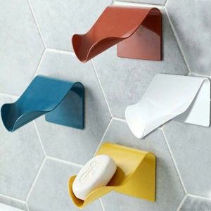 Porte-Savon pour Cuisine Salle de Bains Douche Bo&icirc;te &agrave; Savon Range-Savon Support de Savon Auto-drainant Plastique Mural(Blanc + Bl