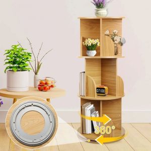 Bibliothèque Tournante en bois-MIPAN-Etagere-bibliotheque Jaune- Rangement rotatif à 360°- Pour bureaux salles détude salons