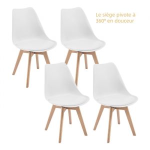 WOLTU Chaise Pivotante Lot de 4 - Chaise Salle à Manger Scandinave - Siège Rembourré en PU - Pieds en Bois Massif - Blanc