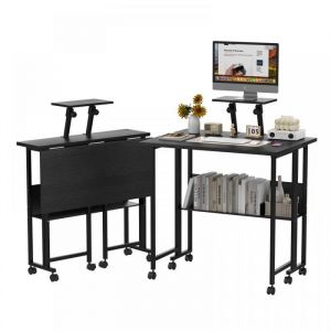 SUPFINE Table dappoint &agrave; Roulettes 71&times;58&times;75cm Bureau Pliant avec Rangement Bureaux d&rsquo;Ordinateur pour Petit Espace Noir