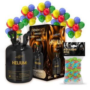 Hélium Grande Bouteille Gaz dHélium pour 30 Ballons + Lot 50 Ballons Biodégradables Multicolore - Bonbonne Je
