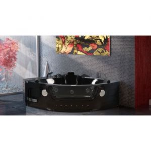 Baignoire balnéo massante haute bain tourbillon jacuzzi MAJESTIC 140x140 cm noir Hydromassage et chromothérapie