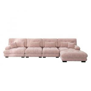 Canap&eacute; modular coin canap&eacute; en L pour salon 4 places canap&eacute; nuage confortable chenille rose 406x145x81 cm
