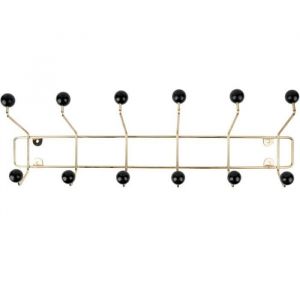 pt PT2952 Porte-manteaux mural Saturnus XL M&eacute;tal or dor&eacute; Boules plastique noir H15 x 535 x 10 cm