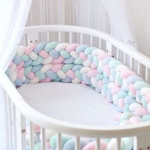 Tour de lit bébé serpent 3 m bordure de lit tressée bébé - rouleau de lit pour lit bébé nid serpent nid serpent 300 cm【rose blanc b