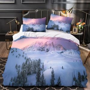 Housse de Couette - Montagne Enneig&eacute;e - 220x240 cm - 3D - 2 Taies dOreiller 65x65 cm - Tissu Respirant