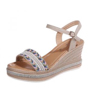 Sandale Espadrille talon compensée été Femme confortable pas cher Chaussure de palage bohème Chaussure de ville cérémonie
