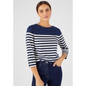 T Shirt - DAMART - Marinière brillante manches 3/4 - Marine rayé - Synthétique-Coton - Femme