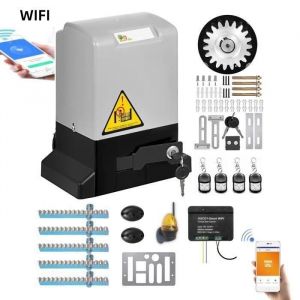 Kit Motorisation Portail Coulissant -Kit douverture automatique de portail coulissant avec 4 télécommande- 600 kg - WIFI Feu à LED