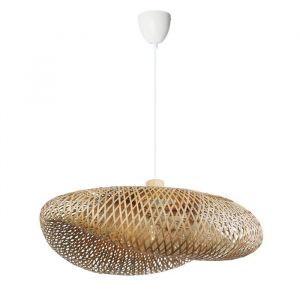 Suspension cr&eacute;ative pour cuisine double couche de soie de bambou et osier r&eacute;tro blanc 590 x 450 mm.