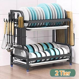 Égouttoir Vaisselle Cuisine 2 Étages Égouttoir à Vaisselle INOX avec Plateau Egouttement et Support pour Couverts Grande Capacité