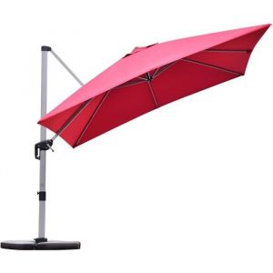 COSTWAY Parasol D&eacute;port&eacute; Carr&eacute; 3M avec Base en Croix Poteau en Aluminium Rotatif &agrave; 360&deg; Manivelle Inclinable 8 Baleines Rouge