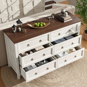 Commode buffet blanc armoire de salle à manger de style Vintage avec poignée en aluminium comptoir en noyer pour chambre à cou