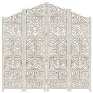 Elegant Cloison de séparation - Paravent salon 4 panneaux Blanc 160x165 cm Bois manguierBonne vie17820 - Blanc 2034 Kg