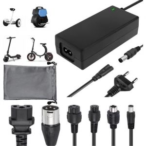Chargeur Trotinette Electrique 42V/36V 2A Chargeur Hoverboard Universel Chargeur de Batterie avec 6 Connecteurs 1 Sac de Rangement