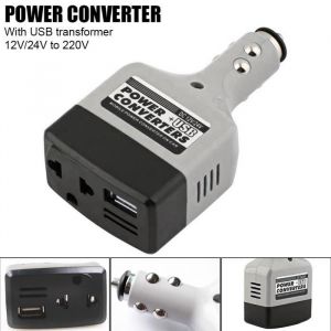 Convertisseur 12V-24V &agrave; 220V avec USB POUR adaptateur de chargement de t&eacute;l&eacute;phone portable