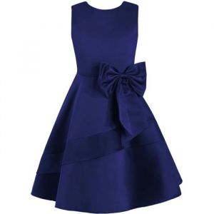 inlzdz Enfant Fille Robe de Mariage Demoiselle dhonneur Satin Nœud Papillon Robe Soirée 4-14 Ans Bleu marine
