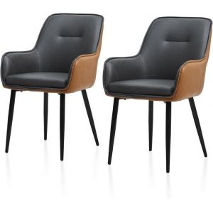 TUKAILAI Chaises de salle &agrave; manger Lot de 2 chaises de cuisine en simili-cuir &eacute;pais et rembourr&eacute; Occasionnel Gris Marron