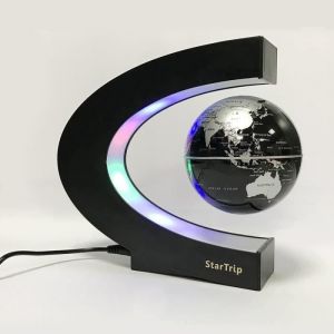 Cr&eacute;atif Globe Terrestre Lumineux Flottant Magn&eacute;tique Levitation Globe Lamp avec Lumi&egrave;res LED et Base en Forme C pour D&eacute;corat