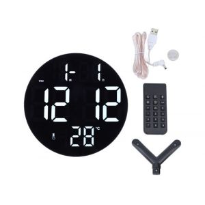 Horloge murale numérique ronde 12 24 heures alimentée par USB silencieuse horloge murale moderne à LED pour salon chambre salle
