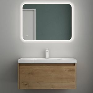 Mai & Mai® Meuble de Salle de Bain Marron Clair avec Lavabo Meuble sous Vasque 80x50x40cm Meuble Suspendu avec Tiroir Salerno