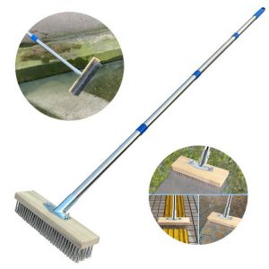 Balai M&eacute;tal 167cm Manche Amovible Brosse Rigide Mauvaises Herbes/Mosse Terrasse/Jardin
