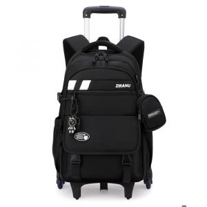 Sac Dos Roulettes pour Garçons 28L Cartable Roulette Garcon pour Adolescents Sac décole College Noir Trolley Détachable 6 Roues