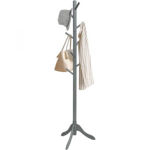 COSTWAY Porte Manteaux sur Pieds - 8 Crochets en Bois Massif Hauteur Réglable 100 - 138 - 179 CM pour Entrée Chambre Gris