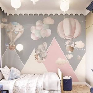 Gris Enfants Chambre Papier Peint Fille Chambre Papier Peint Montgolfière Maternelle Garçon Chambre Papier Peint 3D-200x140cm