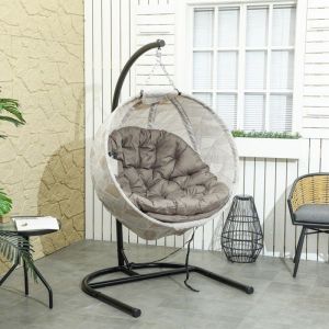 Hamac Fauteuil suspendu œuf pliable extérieur avec porte-gobelet structure U siège amovible lavable - Jardin/terrasse 1 personne
