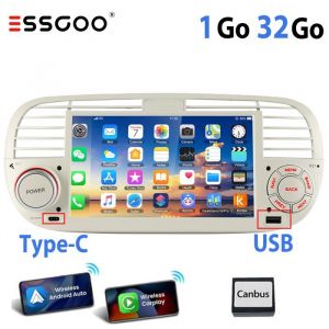 Autoradio Android pour Fiat 500 - ESSGOO - &Eacute;cran tactile 7 pouces - Compatible Fiat 500 2007-2015 - Carplay