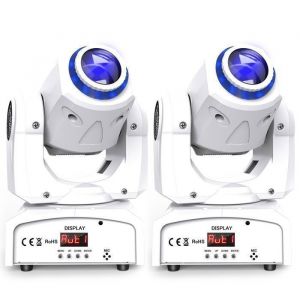 JAJALUYA 2PCS 150W Lumi&egrave;res de Sc&egrave;ne Lyre LED avec RGB Anneau lumineux 8 Gobo 8 Couleurs 9/11 CH DMX pour Disco DJ Bar Mariage