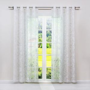 1pc rideaux Voilage fen&ecirc;tre transparent blanc &OElig;illets de cuisine-salon motif de vrille L140 x H245 cm