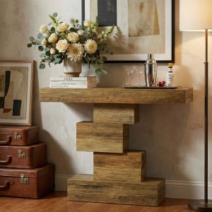 Table console 108 x 30 x 80 cm - Table de couloir avec pied design distinctif - en bois - pour salon couloir - couleur ch&ecirc;ne
