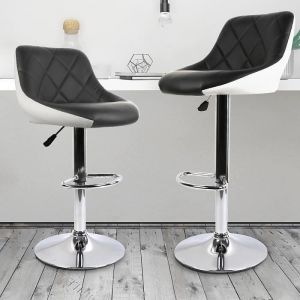 Tabouret de Bar Lot de 4 avec siège Bien rembourré - Noir et Blanc - Pivotantes et réglables en Hauteur