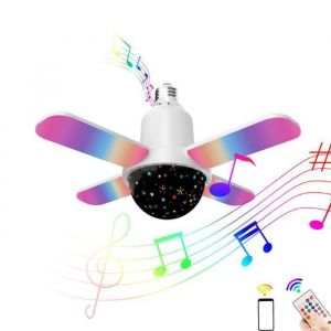 Plafonnier LED E27 color&eacute; pliable &agrave; 4 feuilles musique Bluetooth Audio t&eacute;l&eacute;commande lumi&egrave;re De sc&egrave;ne Disco Multicolore PLAFONNIER