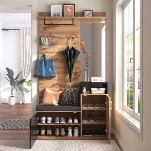 Meuble d’entrée - Ensemble de vestiaires avec miroir et armoire à chaussures Vestiaire dentrée avec patères 105x40x191.5cm Noir