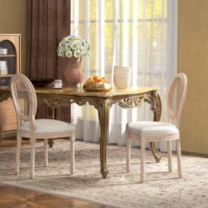 Lot de 2 chaises salle &agrave; manger avec dossier Aspect lin et rotin Pieds en bois Blanc cr&egrave;me Pour cuisine salon salle &agrave; manger