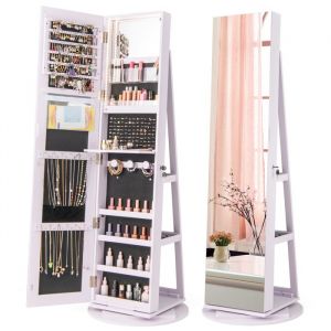 Armoire &agrave; Bijoux avec Miroir - RELAX4LIFE - 4 en 1 - &Eacute;clairage LED 3 Couleurs - Pivotante &agrave; 360&deg;- 3 &Eacute;tag&egrave;res de Rangement - Violet