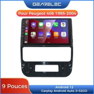 Autoradio GEARELEC 9 Pouces Android pour Peugeot 406 avec Carplay Andriod Auto GPS Bluetooth RDS WiFi