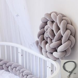 Tour de lit bébé 4m Tresse Garcon Fille Douce avec Cordon Maintenir la Tresse-Gris