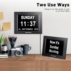 EXCELVAN DC8001 Horloge Calendrier - 8 pouces LCD Non-Abr&eacute;g&eacute;e - Senior / Alzheimer et Enfant