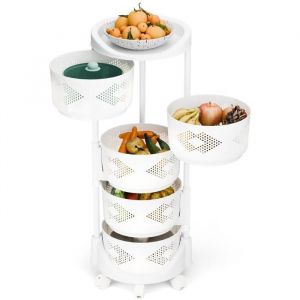 Desserte de cuisine à rouesChariot de cuisine ronde5 panier rotatif blanc H 88 cm